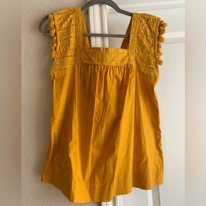 FOR THE REPUBLIC Cotton Top with Lace and Pompoms